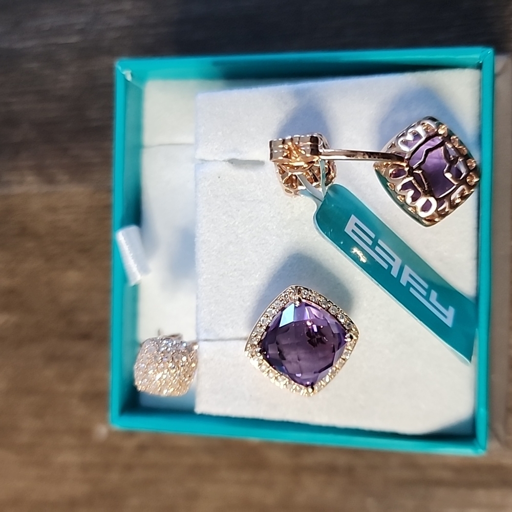 Effy 14k Rose Gold,Diamond and Amethyst earrings - Picture 3 of 3